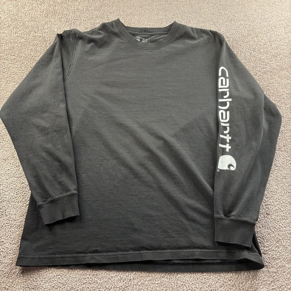 Carhartt Shirt Mens M Black Long Sleeve Loose Fit Logo Sleeve Workwear Tee K231