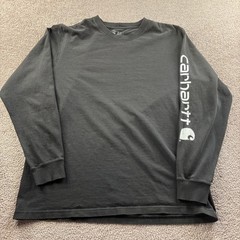 Carhartt Shirt Mens M Black Long Sleeve Loose Fit Logo Sleeve Workwear Tee K231
