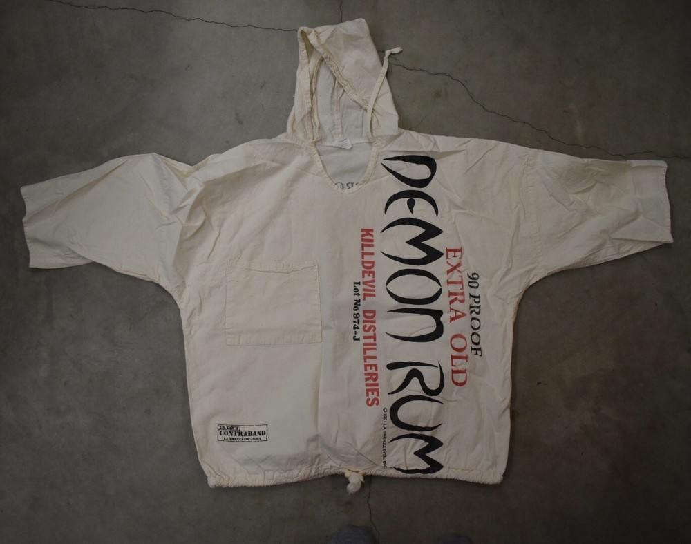 Vtg 90s Demon Rum La Trenzz Sugar Sack Faded Hoodie Shirt Boxy Made In USA