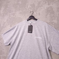 Annie hood Logo T-Shirt Womens S Oversized Grey Crew Neck 100% Cotton Tee