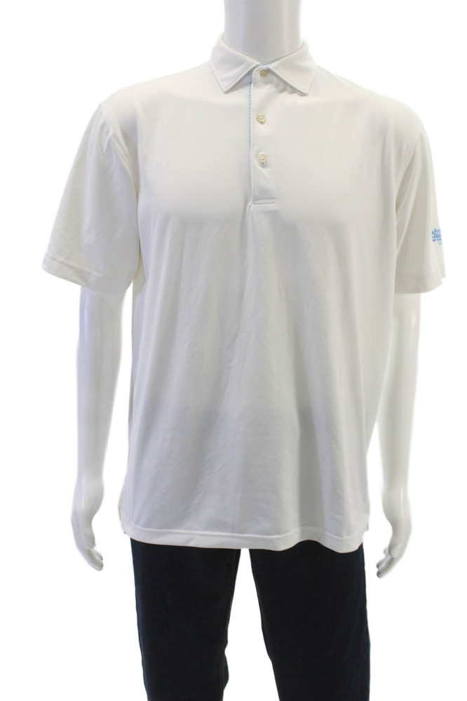 Peter Millar Mens Collared White Polo Short Sleeve Polyester Golf Size M