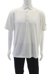 Peter Millar Mens Collared White Polo Short Sleeve Polyester Golf Size M