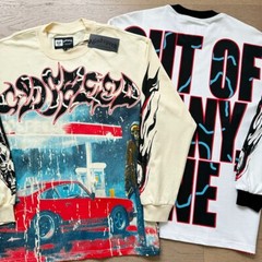 NEW Godspeed Rock sports car pattern Tee Washed Mens Long Sleeve T-shirt