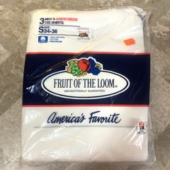Vintage Fruit Of The Loom Mens White Crew Neck T Shirt 3 Pk 1989 Small 34-36 80s