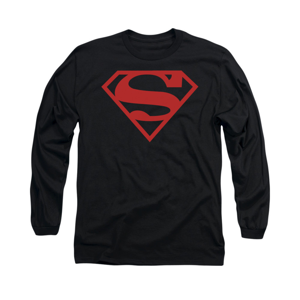 SUPERMAN RED ON BLACK SHIELD Licensed Men’s Long Sleeve Graphic Tee Shirt SM-3XL