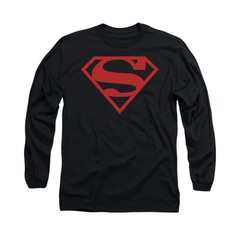 SUPERMAN RED ON BLACK SHIELD Licensed Men’s Long Sleeve Graphic Tee Shirt SM-3XL