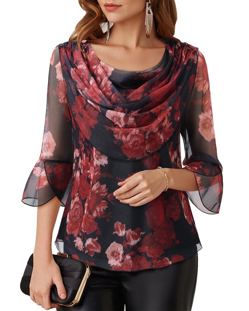 Womens Tops Dressy Casual: Lightweight Womens Spring Tops – Cowl Neck Floral …
