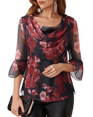 Womens Tops Dressy Casual: Lightweight Womens Spring Tops – Cowl Neck Floral …
