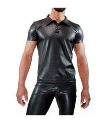 TOF PARIS Chic Polo Shirt Leather-Look Slightly Adjusted Cut Black 22