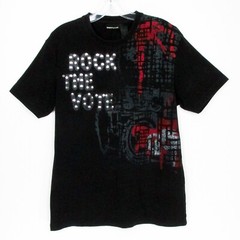 Sz L 2004 Rock The Vote DKNY JEANS Studded T-shirt ~ Black 95% Cotton 5% Spandex