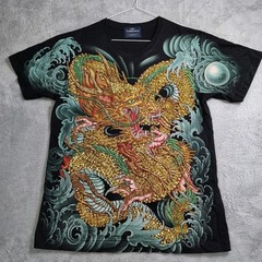 TARMAFIA Year of the Dragon Handmade Sequin & Beaded Mens L Shirt Power Fortune