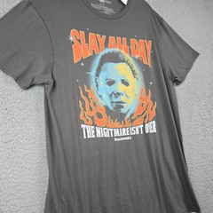 HALLOWEEN 2 MICHAEL MEYERS SHIRT LARGE GRAY ORANGE MOVIE CASUAL HORROR NWT