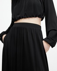 All Saints Womens Maxi Skirt Black Casandra Draped Lightweight High Rise Viscose