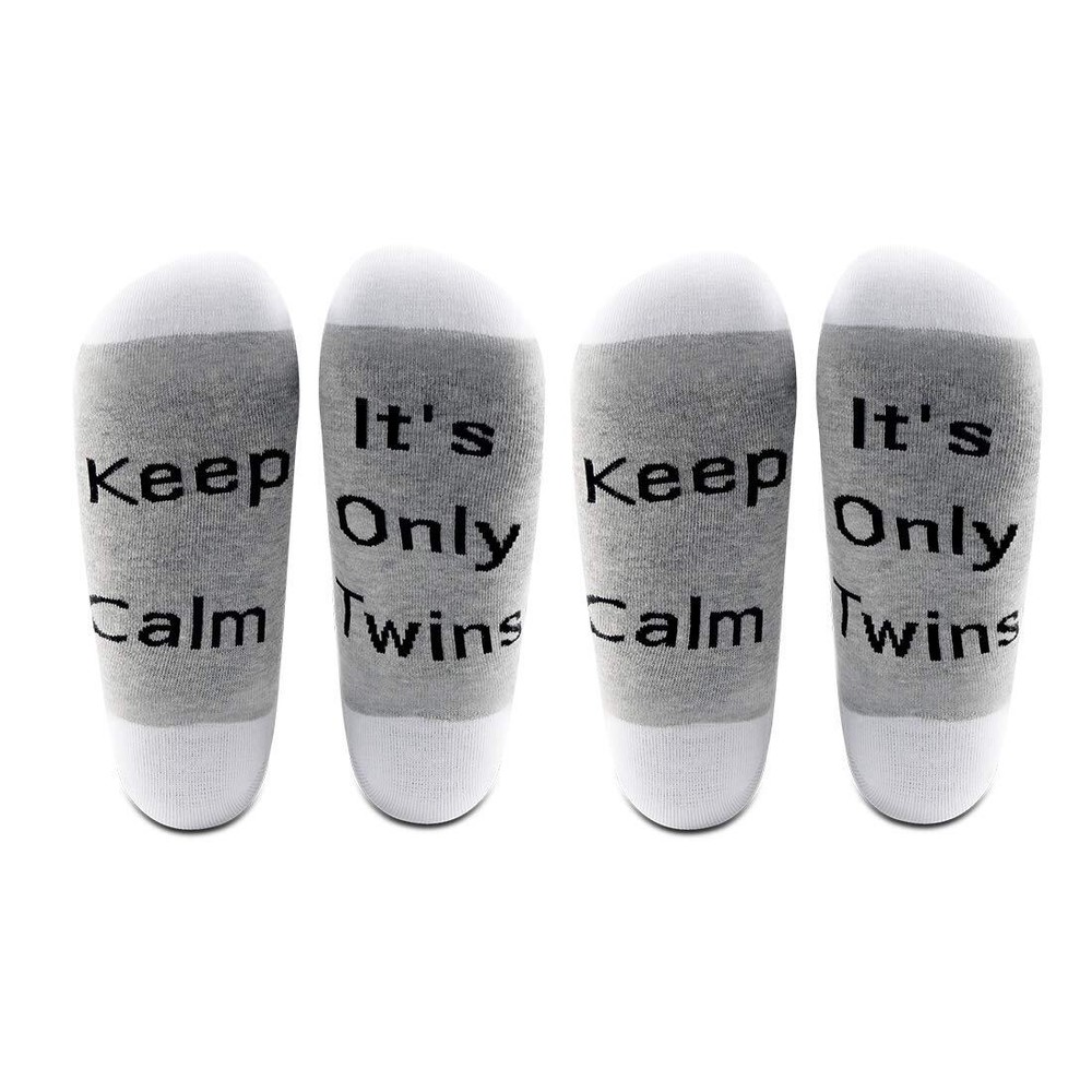 2 Pairs Mid Calf Funny Pregnancy Announcement Socks Keep Calm It’s Only Twins