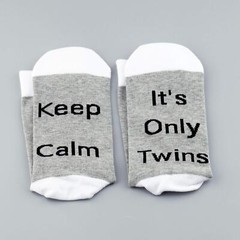 2 Pairs Mid Calf Funny Pregnancy Announcement Socks Keep Calm It’s Only Twins