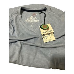 Free Planet Men’s Solid Gray V-Neck Pocket Short Sleeve T-Shirt Size M Regular