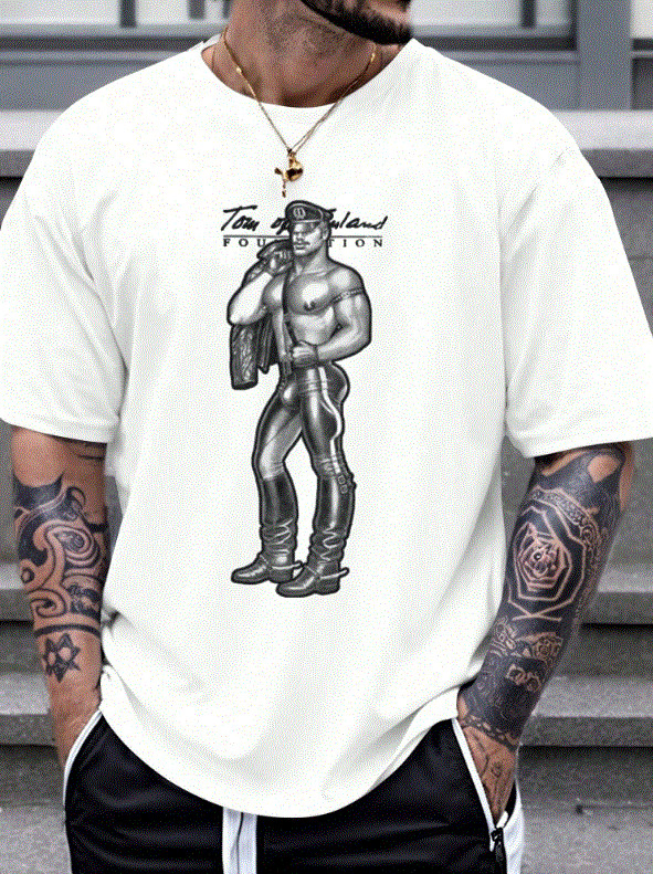 New Men’s Sexy White Tom of Finland Foundation Short Sleeve Cotton T-Shirt – Gay