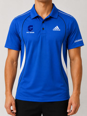 Adidas Polo Shirt Blue 3-Stripes Short Sleeve Size M 100% Polyester