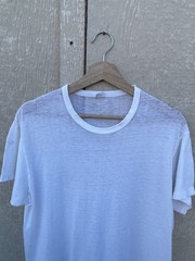 Vintage 50s 60s White Cotton Tee Shirt Large Single Stitch Distressed Frayed