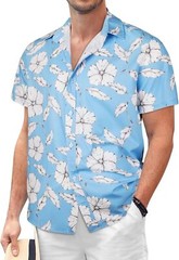 Mens Button Down Hawaiian Floral Shirt Casual Beach Vacation Tropical Top