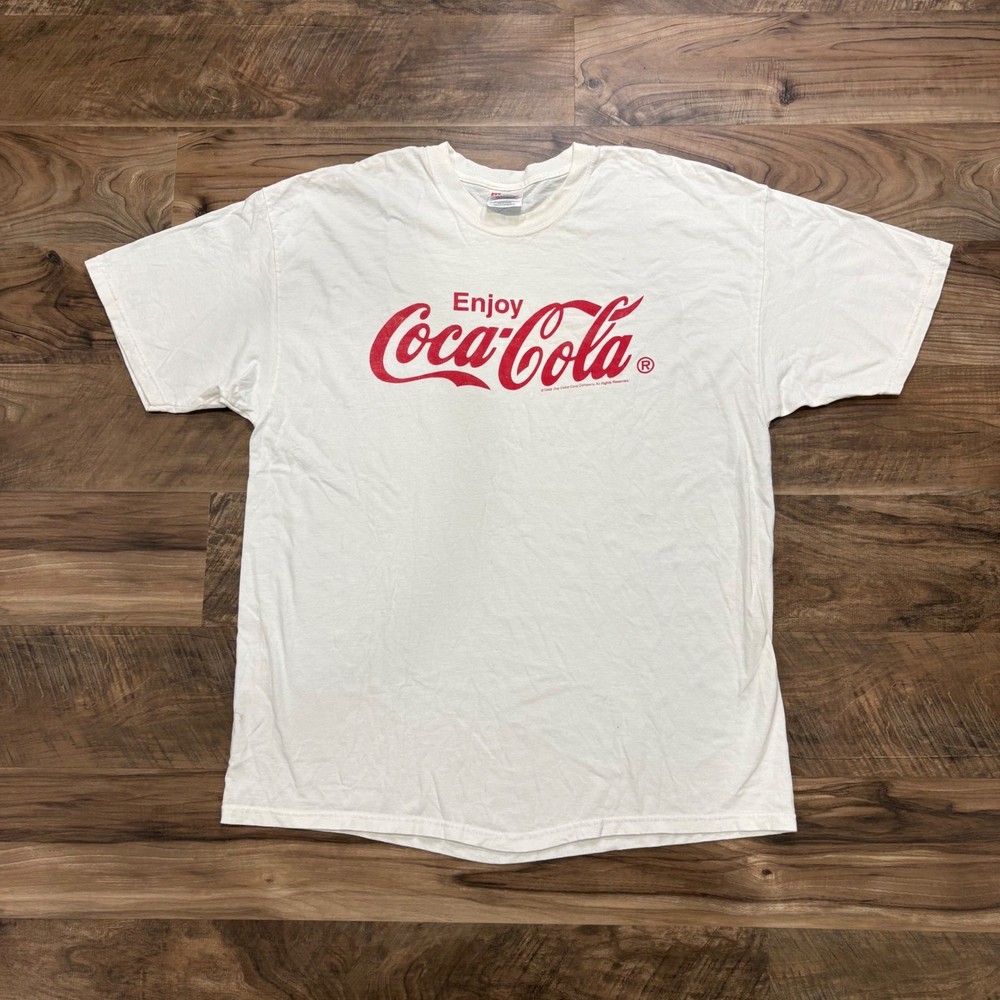 Vintage Y2K Coca-Cola T-Shirt Mens XL White 1998 Hanes Heavyweight Graphic Tee
