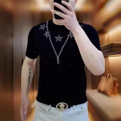 New Fashion Trend Stars Hot Diamonds Rhinestones Summer Luxury Men T-Shirt