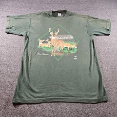 Vintage Fruit Of The Loom Four Seasons Deer Graphic T-Shirt Green Size L 90s USA