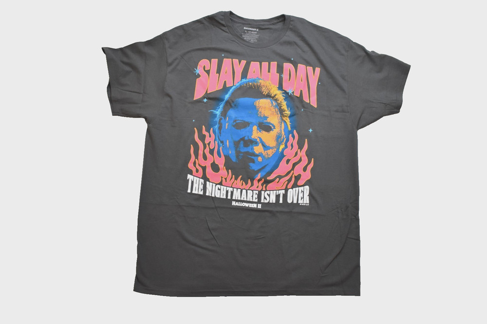 Halloween II Slay All Day Michael Myers Hockey Mask Mens Charcoal Shirt New XL