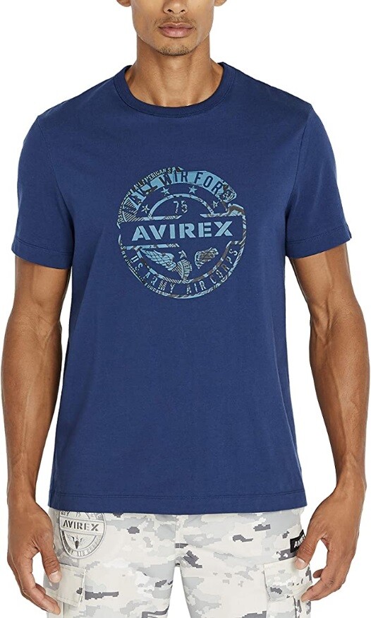 AVIREX Estate Blue Seal Graphic Short Sleeve Crew Neck T-Shirt NEW Large L