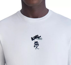 Karl Lagerfeld Paris Log Graphic Tee Men’s XL White Flocked Heart Logo NWT $59