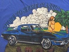 Vintage SUN SPORTSWEAR T-Shirt Blue XL Corvette Girl Beachwear Beach 90s