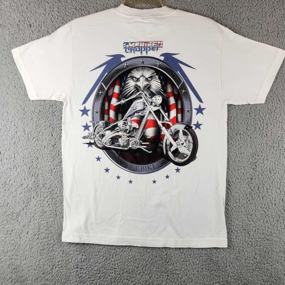 American Chopper Shirt Mens Medium White Eagle Flag Motorcycle Jet Bike Biker