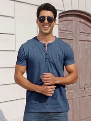 Premium Men’s Cotton Henley T Shirt Breathable Slim Fit Casual Summer Top Gift