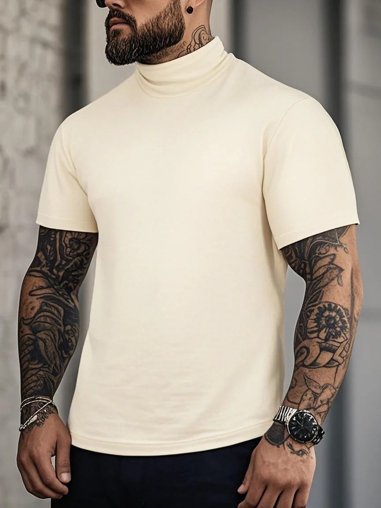 Spring Summer Elastic Comfortable Men’s T-shirt Small High Collar Stripe Shirt S