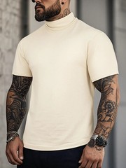 Spring Summer Elastic Comfortable Men’s T-shirt Small High Collar Stripe Shirt S