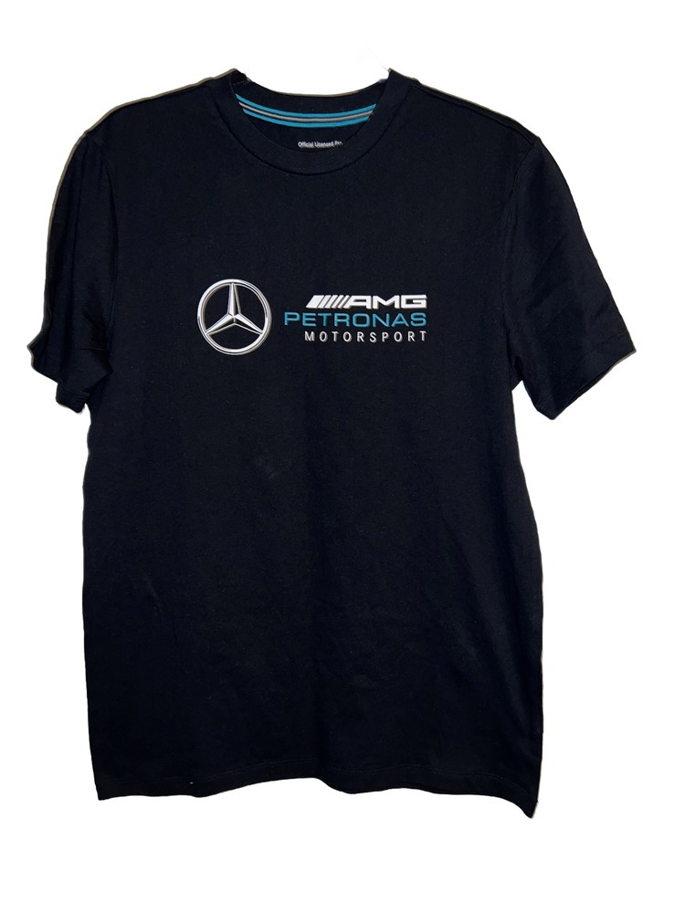 Mercedes AMG Petronas Motorsport Shirt Mens Black Teal Short Sleeve Racing Sz S
