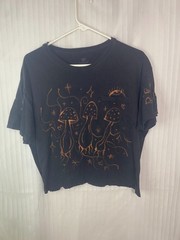 Pharrahisdope Hand Painted Bleach Art Cropped T Shirt Size L Mushrooms Stars Eye