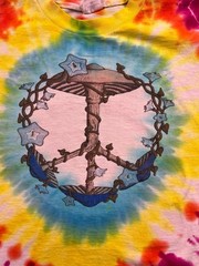 Vtg 90s Fairy Elf Peace Sign Mushrooms T Shirt Hippy Tie Dye Single Stitch USA L