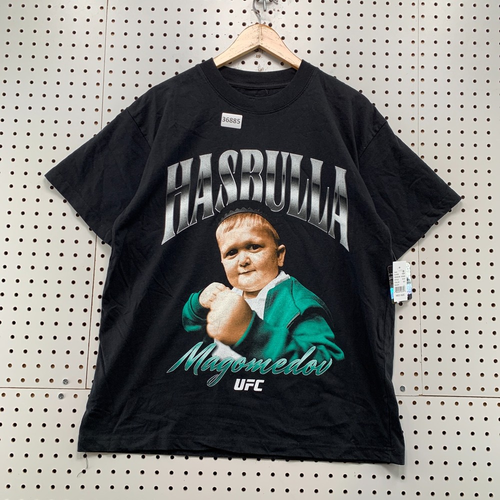 NEW UFC Hasbulla Shirt Mens Medium Black Short Sleeve Magomedov NWT 21×27.5