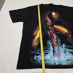 Sz LARGE Retro Iron Man AOP Black T-Shirt Marvel Comics Movie Promo Graphic Tee