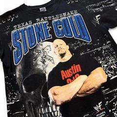 Vtg Stone Cold 1999 AOP Skeleton Shirt Mens L Black 90s WWF Wrestling Tee WWE