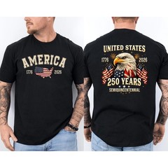 250 Years American Flag 250th Anniversary USA Bald Eagle Front & Back T-Shirt