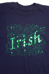 Vintage 1990s Irish Navy Blue T-Shirt Large Foil Graphic Short Sleeve