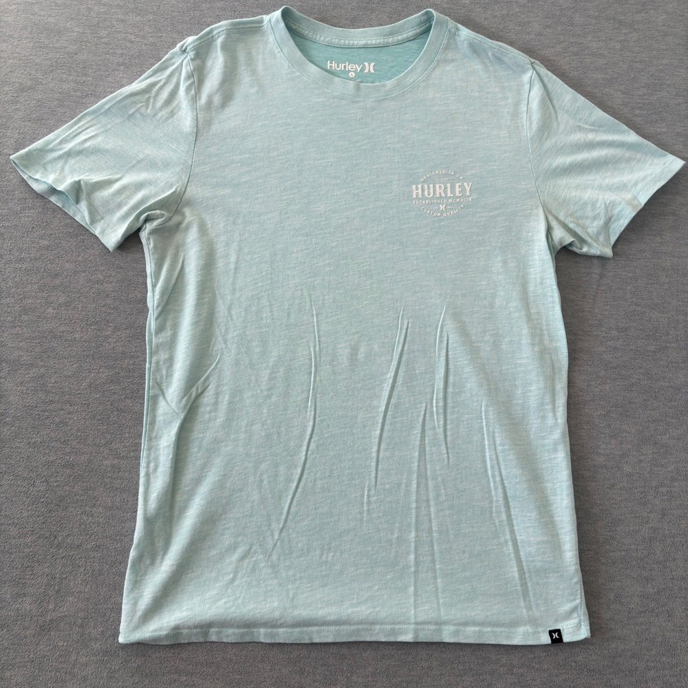 Hurley Nike Dri-FIT Mens Graphic T-Shirt Aqua Blue Heather Short Sleeve Large