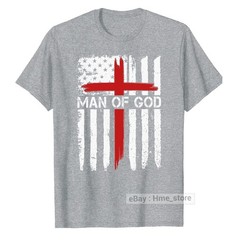 Man of God American Flag Cross T-Shirt Christian Faith Catholic Dad Grandpa