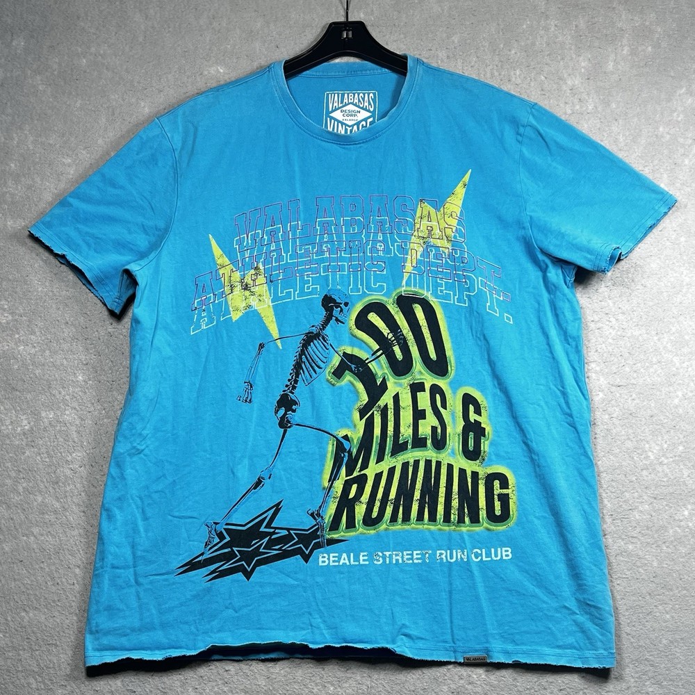 Valabasas Crew Neck T-Shirt Mens Size XXL Blue 100 Miles & Running Short Sleeve