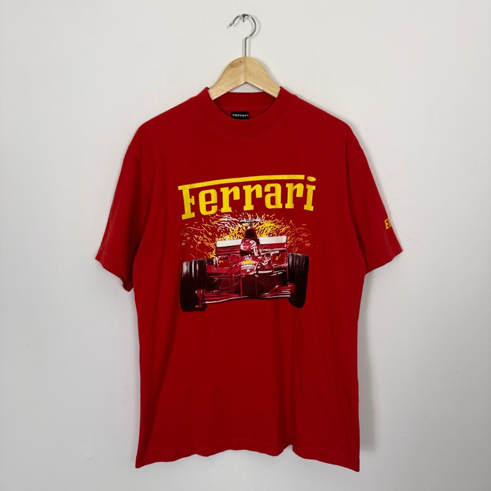 Vintage 90s Ferrari Formula 1 F1 Racing Tee Shirt Car Automotive Nascar Red
