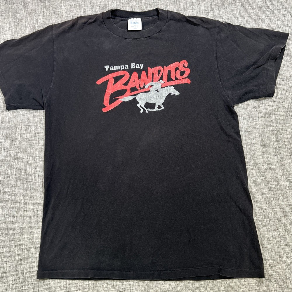 Vintage Tampa Bay Bandits USFL 80s Football Single Stitch Tultex Large Black USA