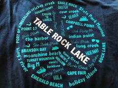 Table Rock Lake Upcycled T-Shirt, Marinas Landmarks Graphics Navy Men’s Large