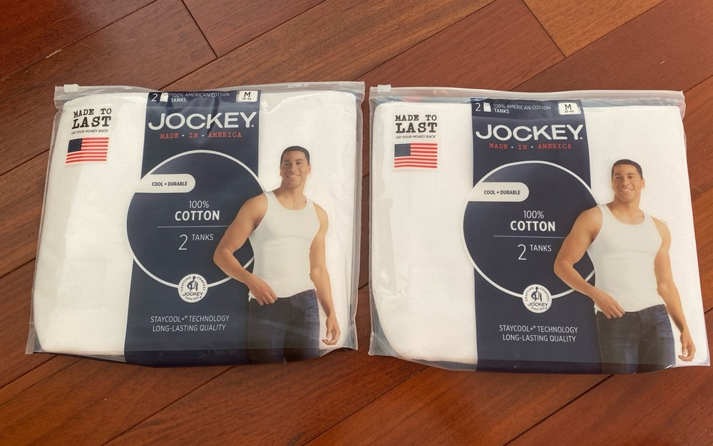 4 Pack Jockey Men’s 100% Cotton Tanks Made in America Size Medium New